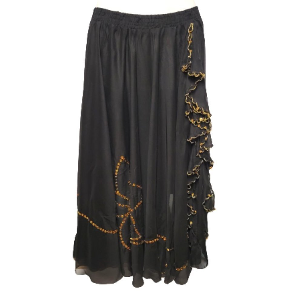 Womens Black Skirt Elastic Waist Skirt Midi Sequin Skirt BellyDance Skirt